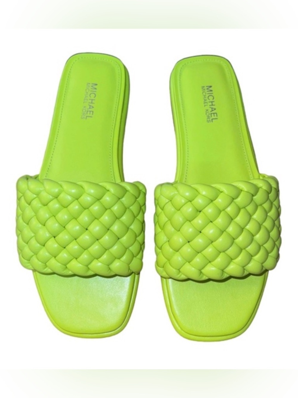 Michael Kors Neon Lime Braided Slide Sandals